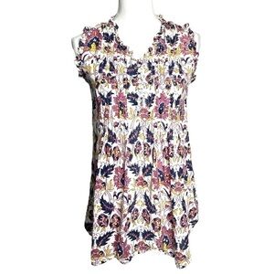 Roberta Roller Rabbit Floral Pintuck Cotton Sleeveless Top Size XS